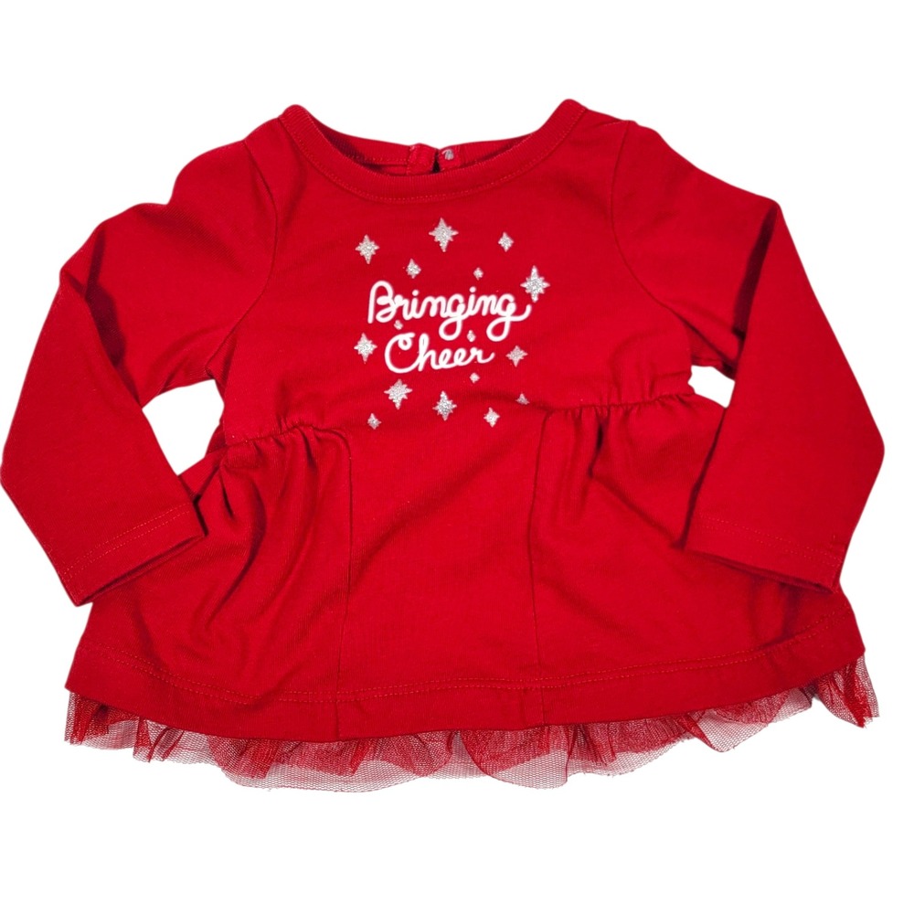 Cat & Jack Christmas Top Girls Sz NB Red‎ Bringing Cheer Tulle A Line Holiday
